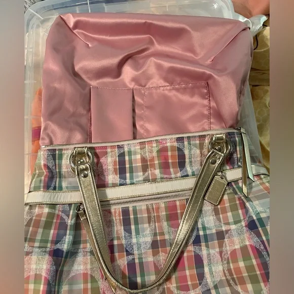 Coach Poppy Multicolor Madras Plaid Glam Shoulder Bag W/ Matching Wallet - Picture 10 of 16